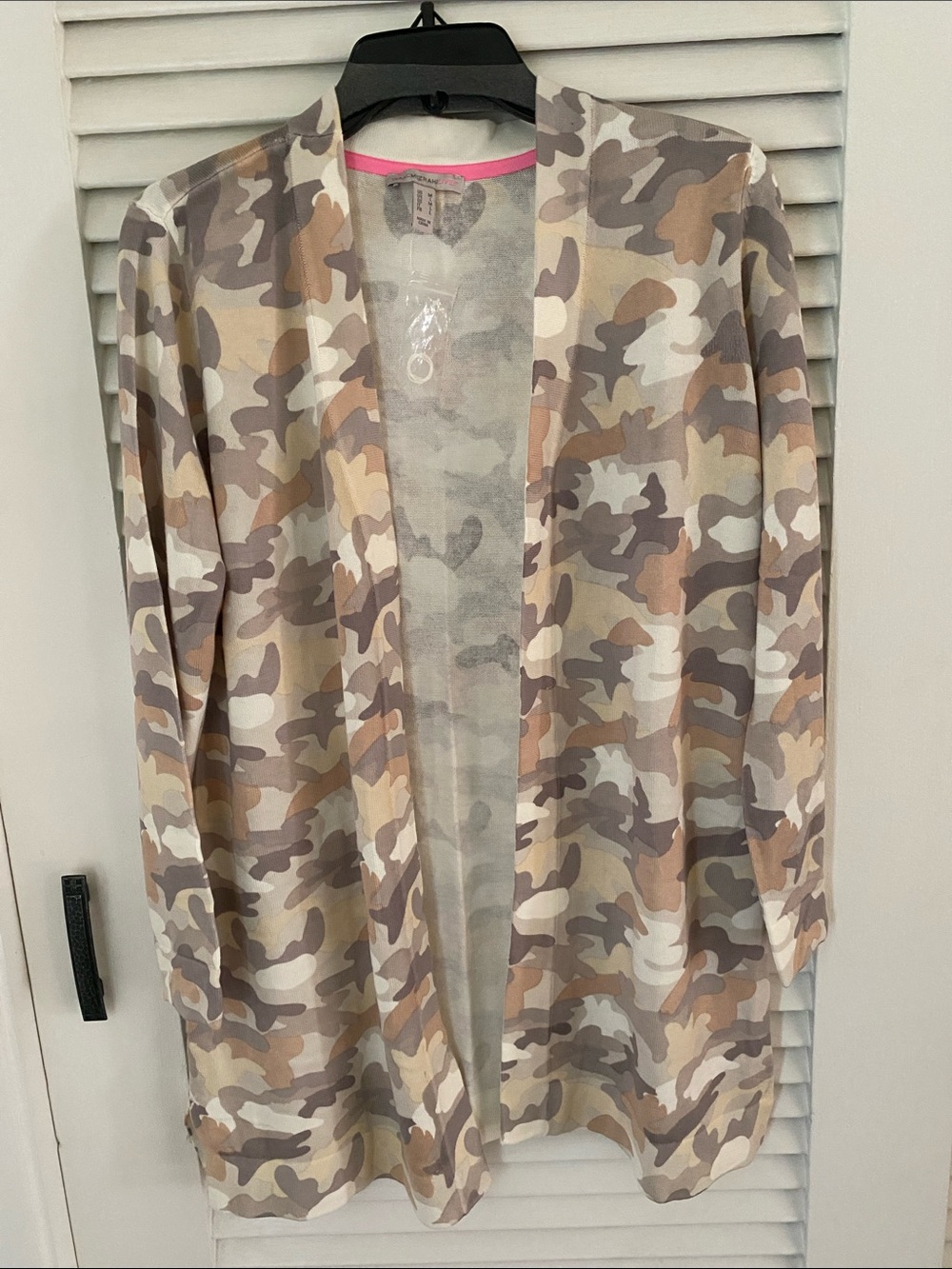 Isaac Mizrahi Beige Taupe Camo Open-Front Cardigan